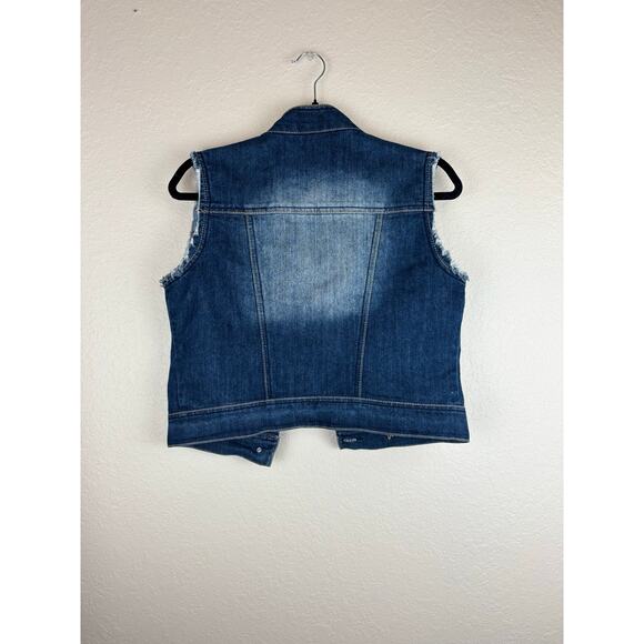 Dollhouse Distressed Denim Vest with Brass Toned Buttons and Frayed Seams Sz. S - Picture 5 of 8